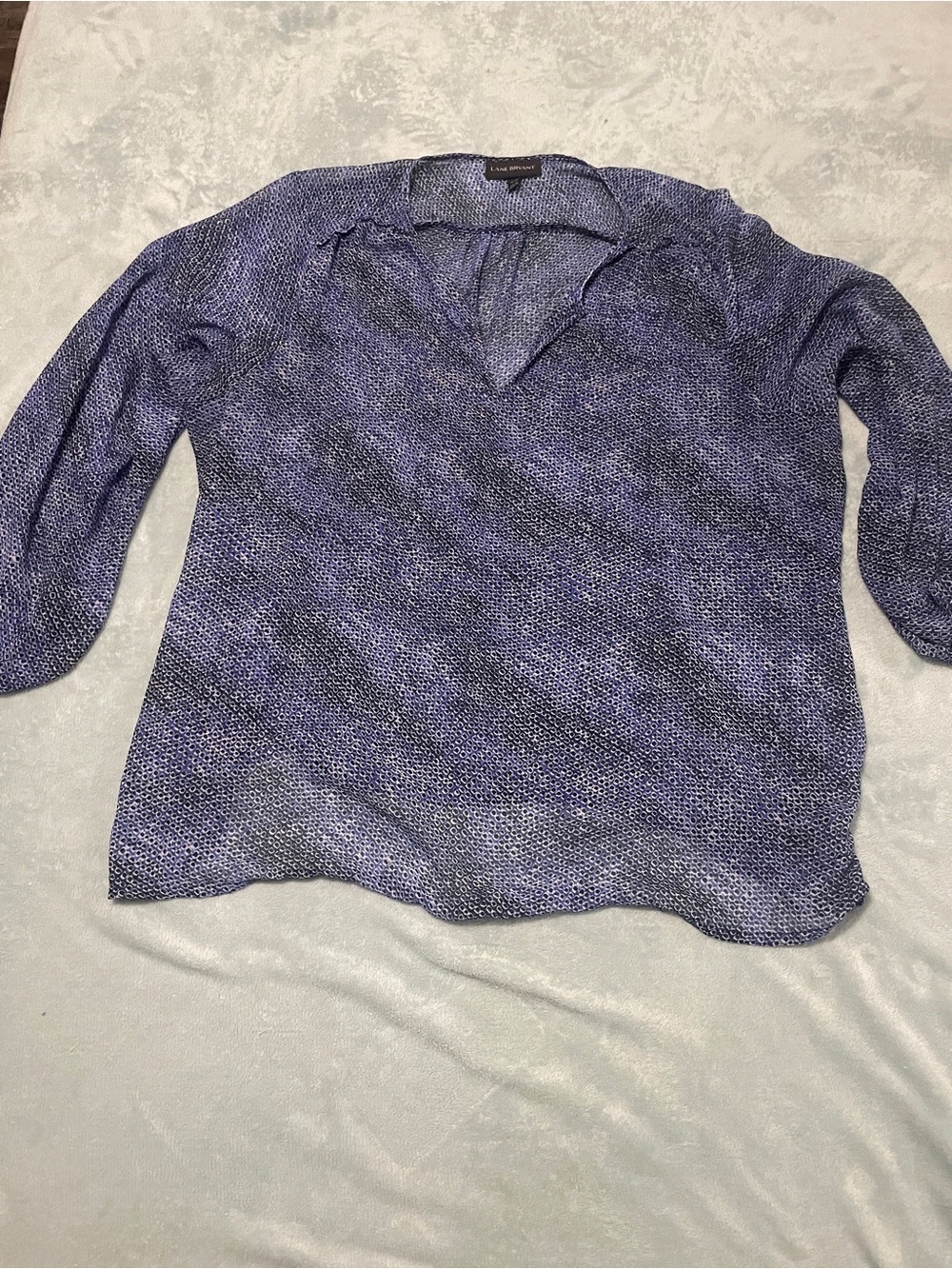 Lane Bryant Heathered sheer Indigo V-Neck Knit Blouse